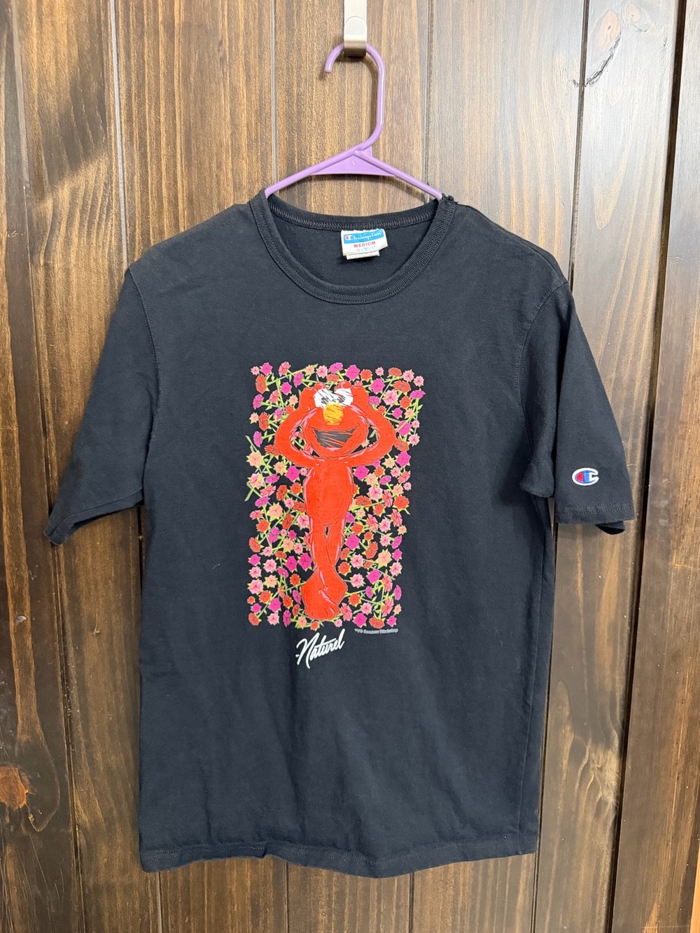 Champion Black Tee with Red Floral Graphic - Picture 2 of 4